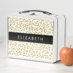 Leopard Print, Gold Leopard, Glitter, Your Name Metal Lunch Box