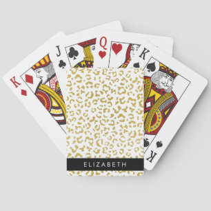 Leopard Print, Gold Leopard, Glitter, Your Name Playing Cards