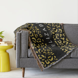 Leopard Print, Gold Leopard, Glitter, Your Name Throw Blanket
