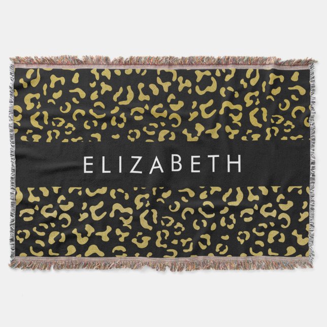 Leopard Print, Gold Leopard, Glitter, Your Name Throw Blanket (Front)
