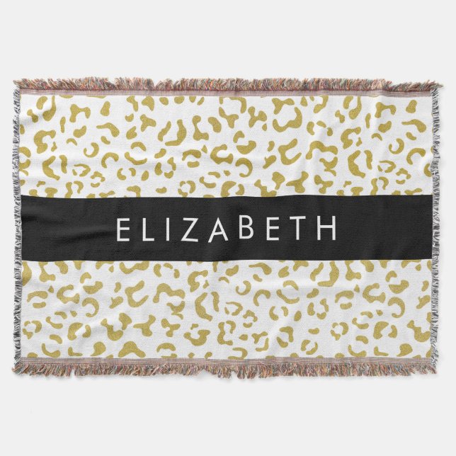 Leopard Print, Gold Leopard, Glitter, Your Name Throw Blanket (Front)