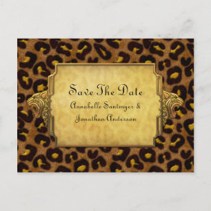 Leopard Print Gold Leopard Heads Save The Date Announcement Postcard