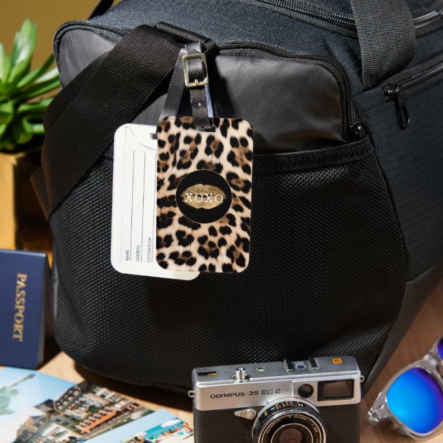 Leopard Print Gold Lips XOXO Luggage Tag (Front & Back)
