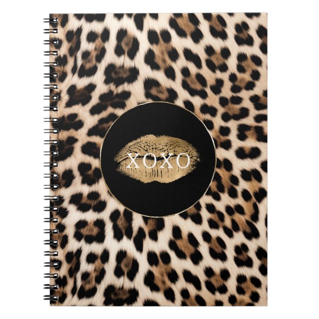 Leopard Print Gold Lips XOXO Notebook (Front)