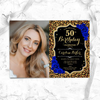 Leopard Print Gold Royal Blue Photo 50th Birthday