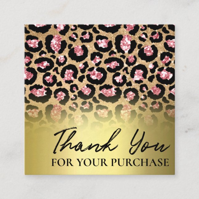 Leopard Print Gold Thank You For Your Purchase Square Business Card (Front)