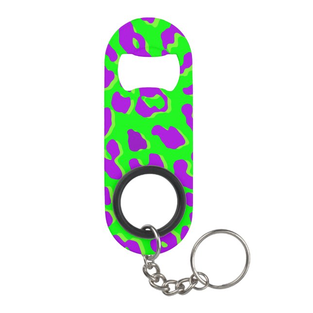 Leopard Print Green Purple Keychain Bottle Opener (Back)