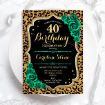 Leopard Print Green Roses 40th Birthday Invitation<br><div class="desc">40th Birthday Party Invitation. Elegant floral emerald green design with faux glitter gold and roses. Features leopard cheetah animal print and script font. Perfect for a stylish womens bday celebration. Can be customized for any age! Printed Zazzle invitations or instant download digital printable template.</div>