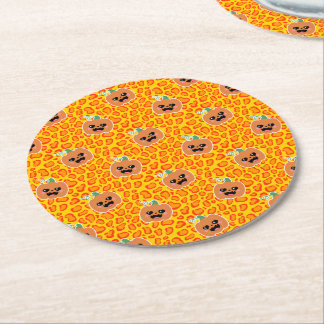 Leopard print Halloween pattern Round Paper Coaster
