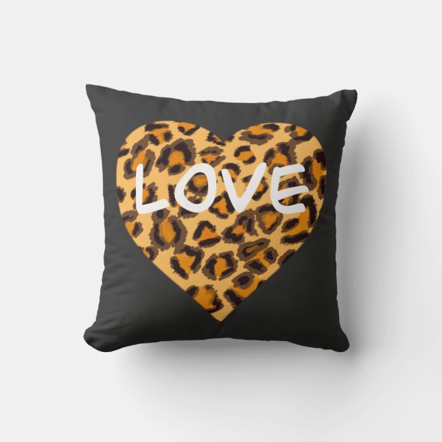 Leopard print | heart design | Love T-Shirt Throw Pillow (Front)