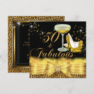 Leopard Print & Heels Gold 50 & Fabulous Birthday Invitation