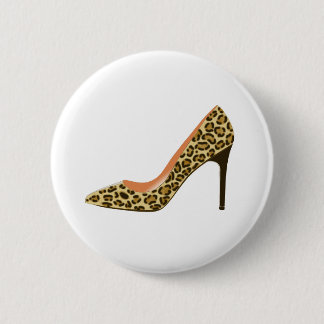 Leopard Print High Heel Shoe 2 Inch Round Button