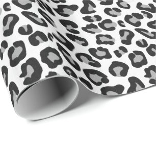 Leopard Print in Black and White with Gray / Grey Wrapping Paper