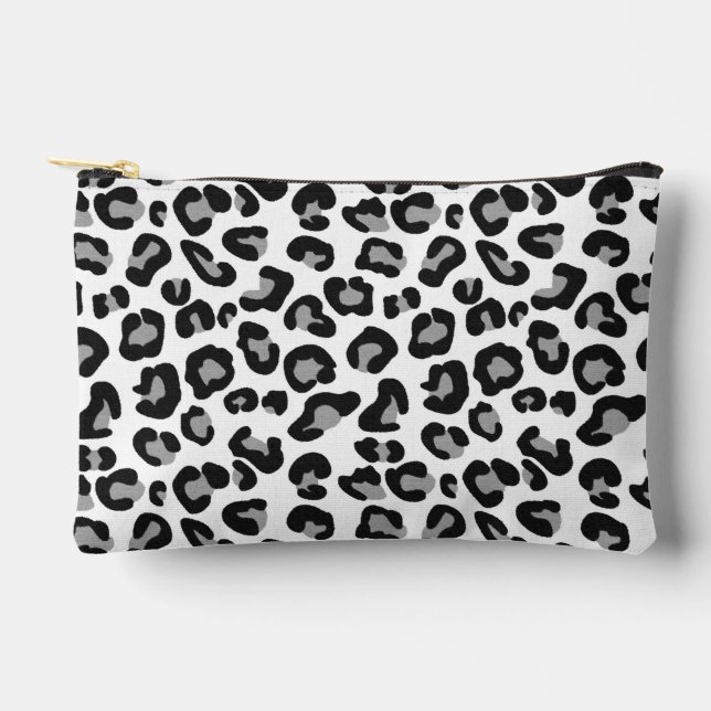 Leopard Print in Black and White with Grey Accessory Pouch (Front)