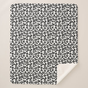 Leopard Print in Black and White with Grey / Grey Sherpa Blanket