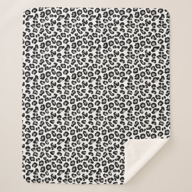 Leopard Print in Black and White with Grey / Grey Sherpa Blanket (Front)