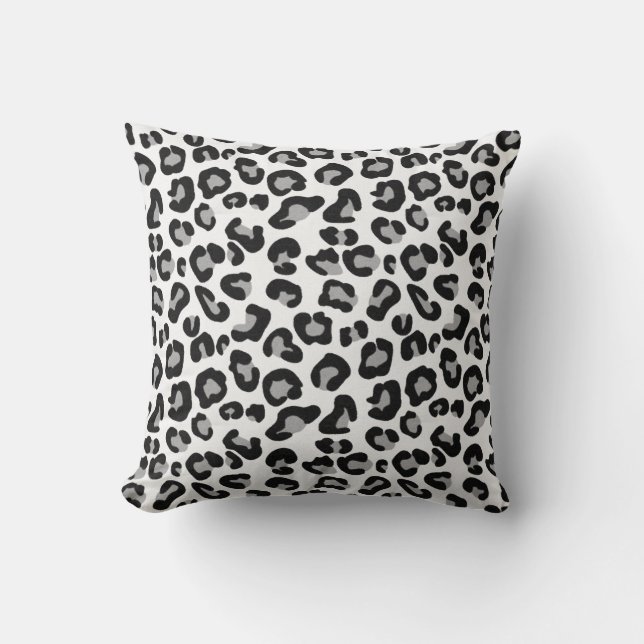 Leopard Print in Black and White with Grey / Grey Throw Pillow (Front)