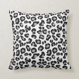 Leopard Print in Black and White with Grey / Grey Throw Pillow