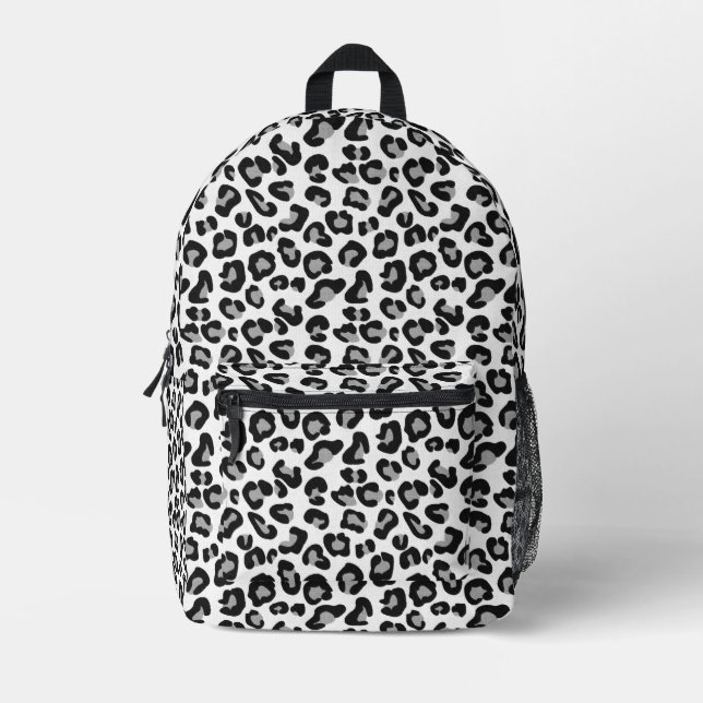 Leopard Print in Black and White with Grey Printed Backpack (Front)