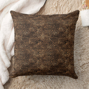 Leopard print in brown and black pattern throw pillow