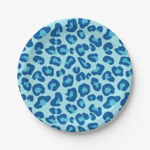 Leopard Print in Light Blue to Dark Denim Blue Paper Plate