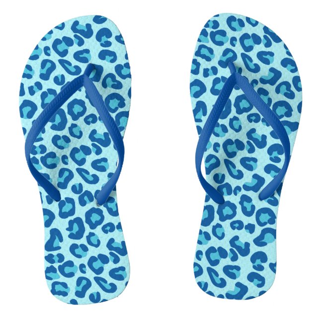 Leopard Print in Light Chambray to Dark Denim Blue Flip Flops (Footbed)