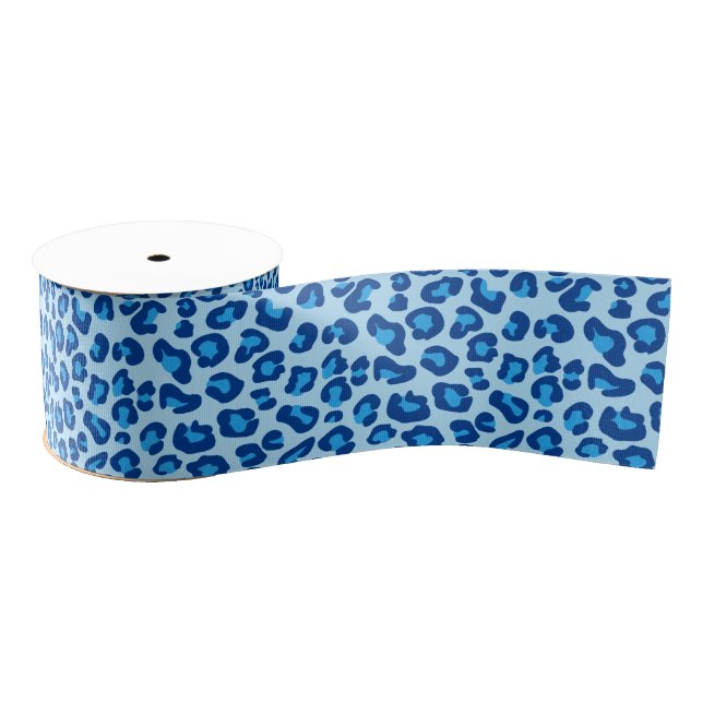 Leopard Print in Light Chambray to Dark Denim Blue Grosgrain Ribbon (Spool)