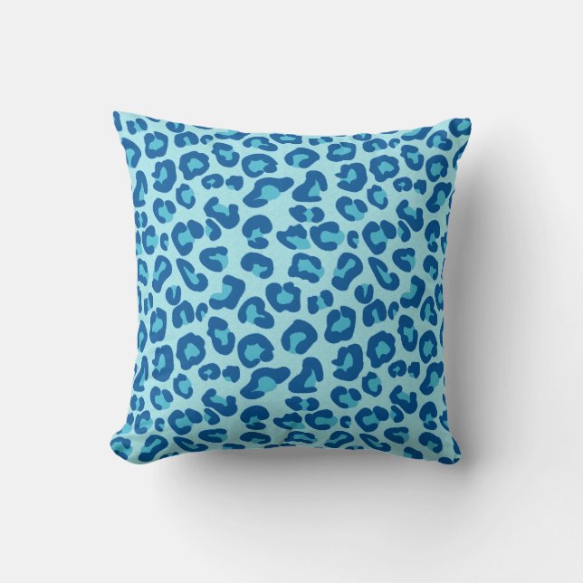 Leopard Print in Light Chambray to Dark Denim Blue Throw Pillow (Front)