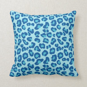 Leopard Print in Light Chambray to Dark Denim Blue Throw Pillow
