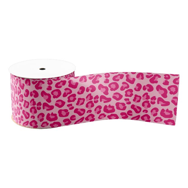 Leopard Print in Pastel Pink, Hot Pink and Fuchsia Grosgrain Ribbon (Spool)