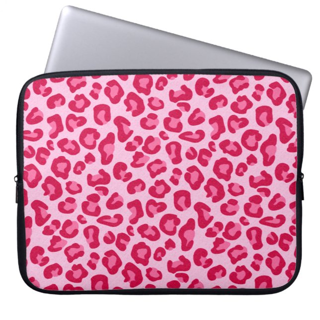 Leopard Print in Pastel Pink, Hot Pink and Fuchsia Laptop Sleeve (Front)