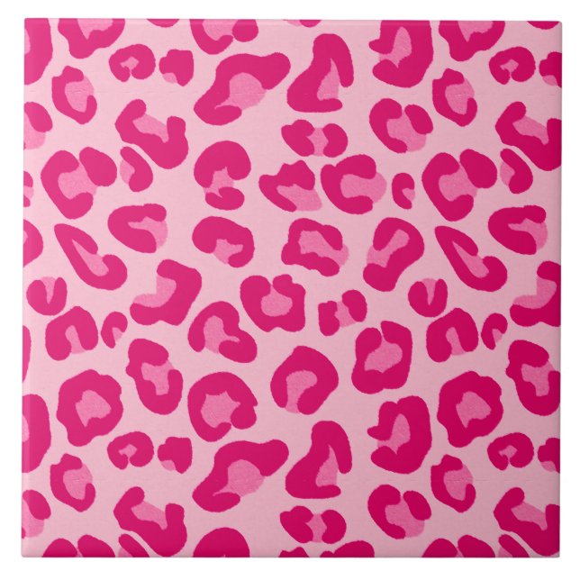 Leopard Print in Pastel Pink, Hot Pink and Fuchsia Tile (Front)
