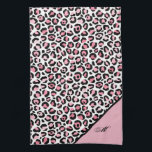 Leopard Print in Pink White & Black with Monogram Kitchen Towel<br><div class="desc">Classic Elegant Leopard Print in Pink White & Black with Monogram Design. Give your kitchen a luxury makeover with this personalized towel.</div>