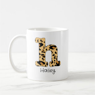 Leopard Print Initial h Lowercase and Name Coffee Mug