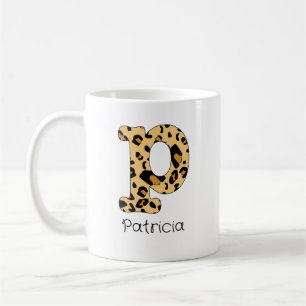 Leopard Print Initial Lowercase p and Name Coffee Mug