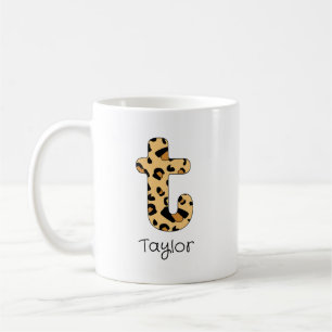 Leopard Print Initial t Lowercase and Name Coffee Mug