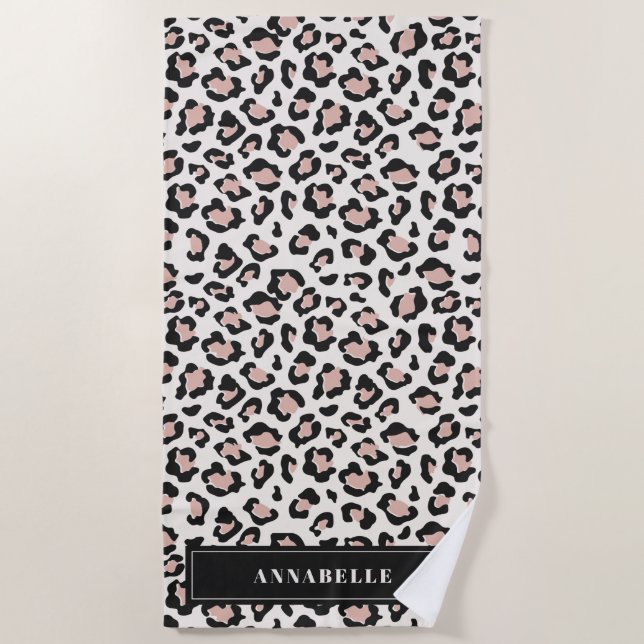 Leopard print initial typography blue modern beach towel (Front)