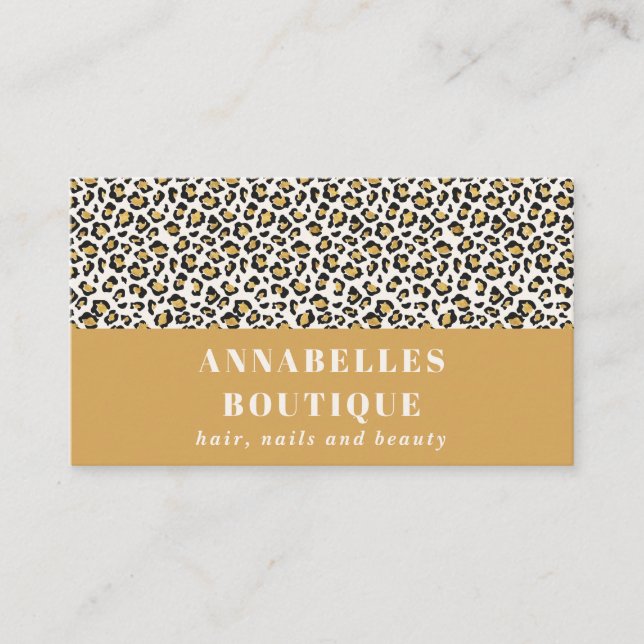 Leopard print initial typography bold modern gold business card (Front)