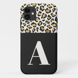 Leopard print initial typography bold modern gold iPhone 11 case