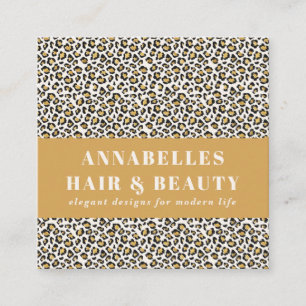 Leopard print initial typography bold modern gold square business card