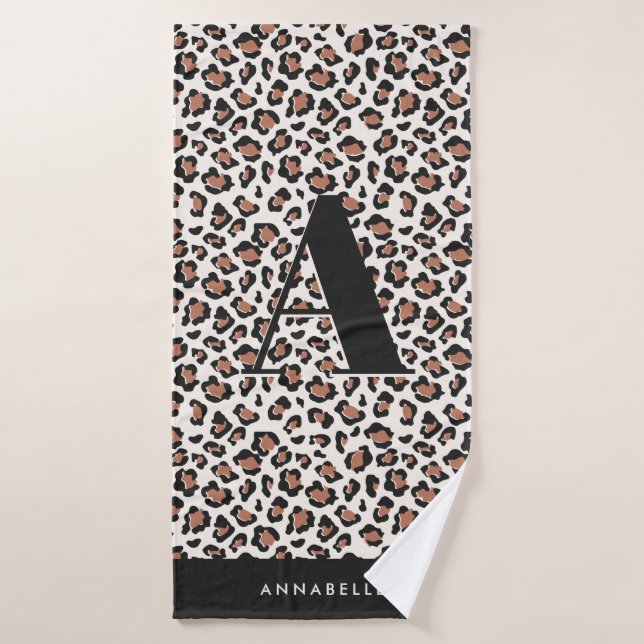Leopard print initial typography modern terracotta bath towel (Bath Towel)