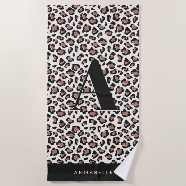 Leopard print initial typography modern terracotta beach towel (Front)
