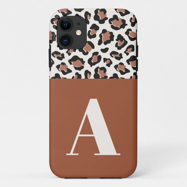 Leopard print initial typography modern terracotta Case-Mate iPhone case (Back)