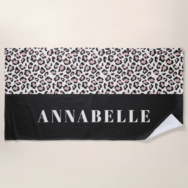 Leopard print initial typography pink girly modern beach towel (Front)