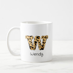 Leopard Print Initial w Lowercase and Name Coffee Mug