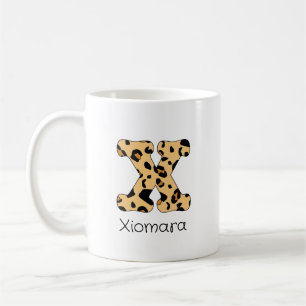 Leopard Print Initial x Lowercase and Name Coffee Mug