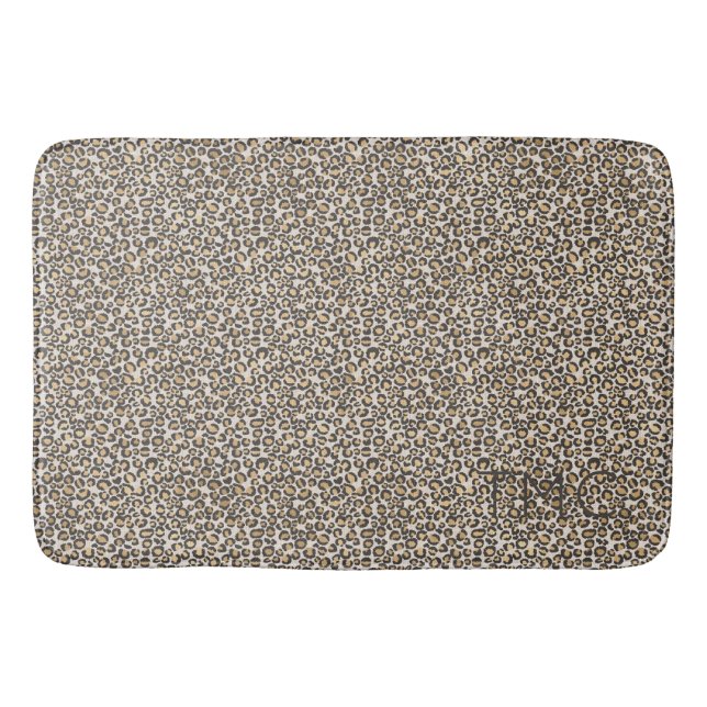 Leopard Print INITIALS Neutrals Chic Animal Fun Bath Mat (Front)