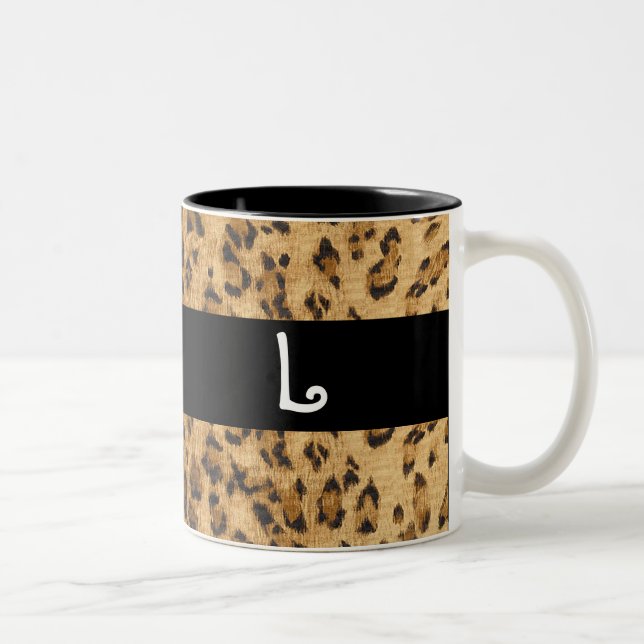 Leopard Print L monogram initials Coffee Mug Cup (Right)