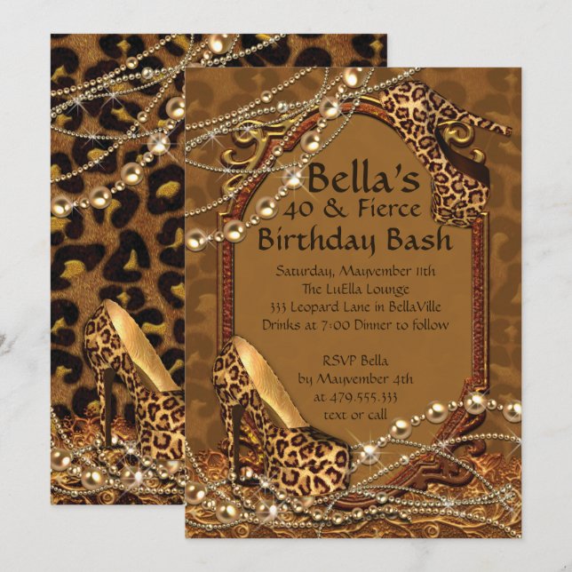 Leopard Print Ladies Birthday Invitations (Front/Back)