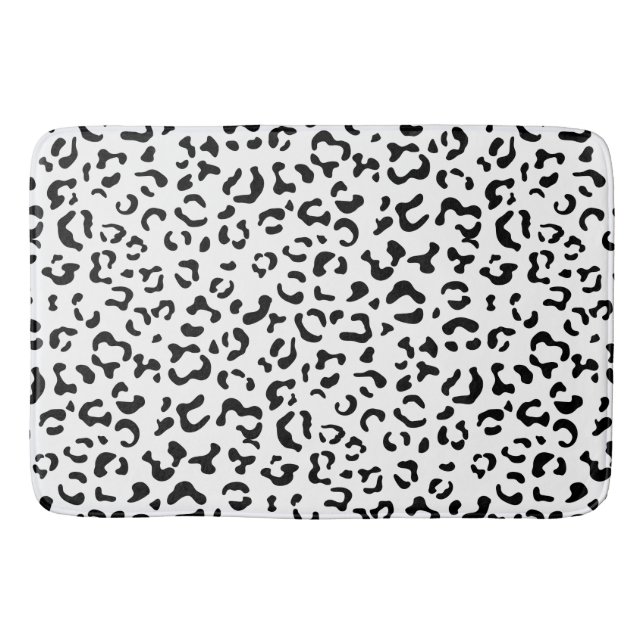 Leopard Print, Leopard Spots, Black And White Bath Mat (Front)